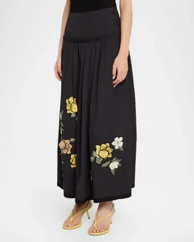 Ungaro Lindsey Pleated Floral Applique Midi Skirt | Thumbnail 4 Ungaro Lindsey Pleated Floral Applique Midi Skirt | Thumbnail 4