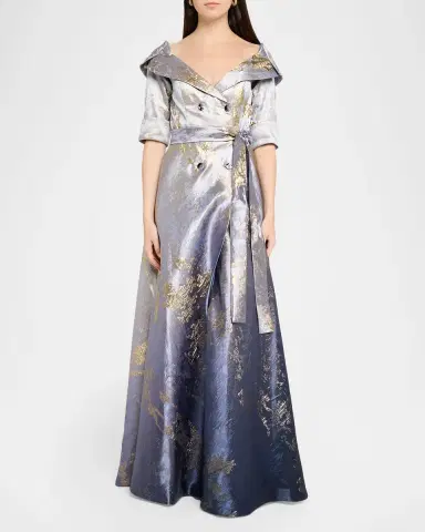 Rene Ruiz Collection Metallic Ombre Jacquard Shirt Gown | Thumbnail 2 Rene Ruiz Collection Metallic Ombre Jacquard Shirt Gown | Thumbnail 2