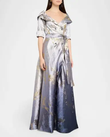 Rene Ruiz Collection Metallic Ombre Jacquard Shirt Gown | Thumbnail 4 Rene Ruiz Collection Metallic Ombre Jacquard Shirt Gown | Thumbnail 4