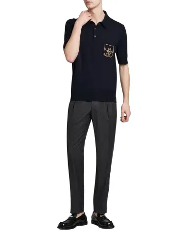 Dolce & Gabbana Men's Pocket-Logo Wool Knit Short-Sleeve Polo Sweater | Thumbnail 1 Dolce & Gabbana Men's Pocket-Logo Wool Knit Short-Sleeve Polo Sweater | Thumbnail 1