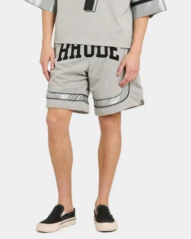 Rhude Men's Baggy Mesh Collegiate Logo Drawstring Shorts | Thumbnail 3 Rhude Men's Baggy Mesh Collegiate Logo Drawstring Shorts | Thumbnail 3
