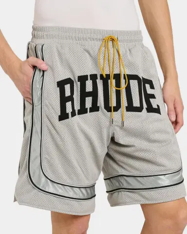 Rhude Men's Baggy Mesh Collegiate Logo Drawstring Shorts | Thumbnail 4 Rhude Men's Baggy Mesh Collegiate Logo Drawstring Shorts | Thumbnail 4
