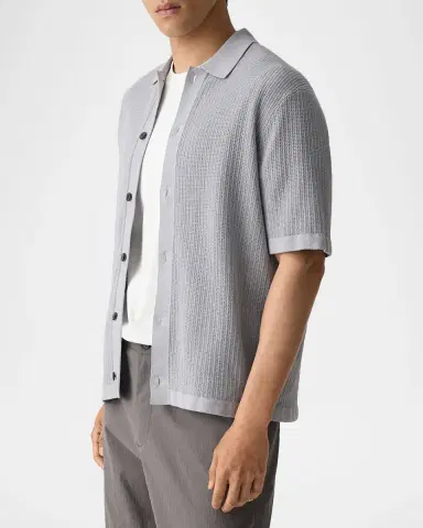 Theory Men's Cotton Mesh Knit Short-Sleeve Shirt | Thumbnail 6 Theory Men's Cotton Mesh Knit Short-Sleeve Shirt | Thumbnail 6