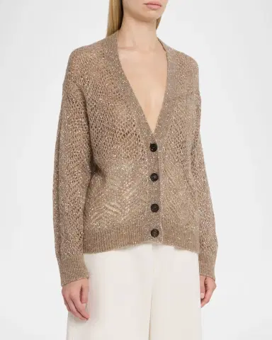 Brunello Cucinelli Sequined Mesh-Knit Cardigan | Thumbnail 4 Brunello Cucinelli Sequined Mesh-Knit Cardigan | Thumbnail 4