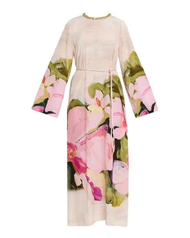 Regan Embellished Floral Tie-Waist Maxi Dress Regan Embellished Floral Tie-Waist Maxi Dress