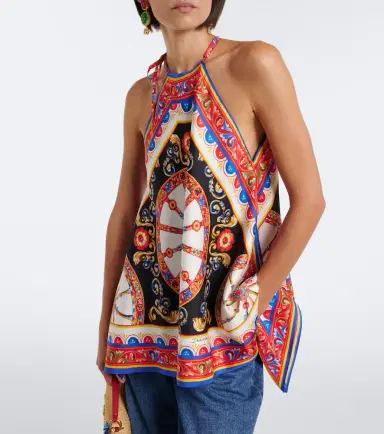 Dolce & Gabbana Carretto silk twill halterneck top | Thumbnail 3 Dolce & Gabbana Carretto silk twill halterneck top | Thumbnail 3