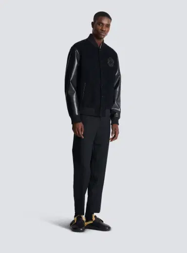 Balmain Varsity tweed and faux leather jacket | Thumbnail 3 Balmain Varsity tweed and faux leather jacket | Thumbnail 3