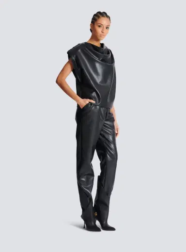 Balmain Faux leather draped top | Thumbnail 3 Balmain Faux leather draped top | Thumbnail 3