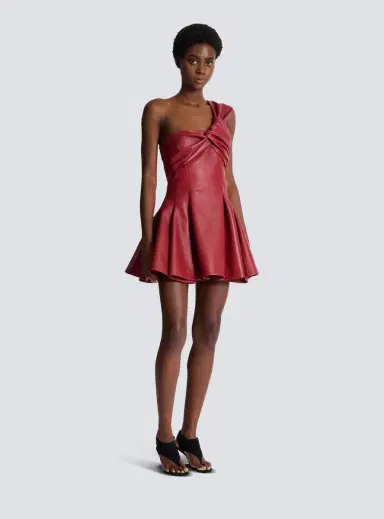 Balmain Smooth leather one-shoulder dress | Thumbnail 3 Balmain Smooth leather one-shoulder dress | Thumbnail 3