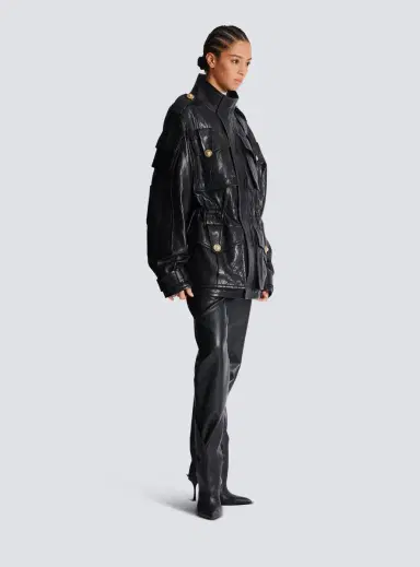 Balmain Lambskin leather parka with topstitched Diamond pattern | Thumbnail 3 Balmain Lambskin leather parka with topstitched Diamond pattern | Thumbnail 3