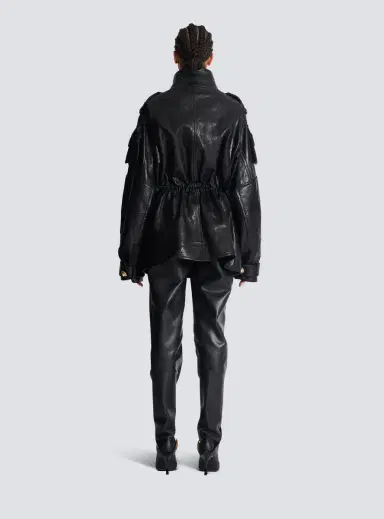 Balmain Lambskin leather parka with topstitched Diamond pattern | Thumbnail 4 Balmain Lambskin leather parka with topstitched Diamond pattern | Thumbnail 4