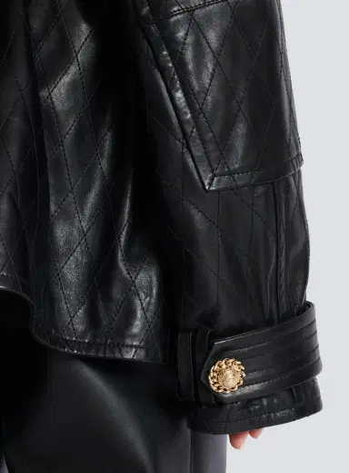 Balmain Lambskin leather parka with topstitched Diamond pattern | Thumbnail 5 Balmain Lambskin leather parka with topstitched Diamond pattern | Thumbnail 5