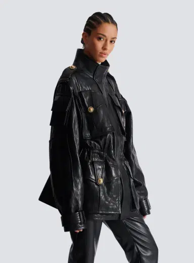 Balmain Lambskin leather parka with topstitched Diamond pattern | Thumbnail 6 Balmain Lambskin leather parka with topstitched Diamond pattern | Thumbnail 6