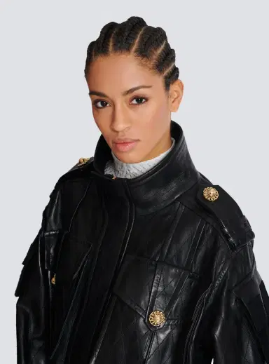 Balmain Lambskin leather parka with topstitched Diamond pattern | Thumbnail 7 Balmain Lambskin leather parka with topstitched Diamond pattern | Thumbnail 7