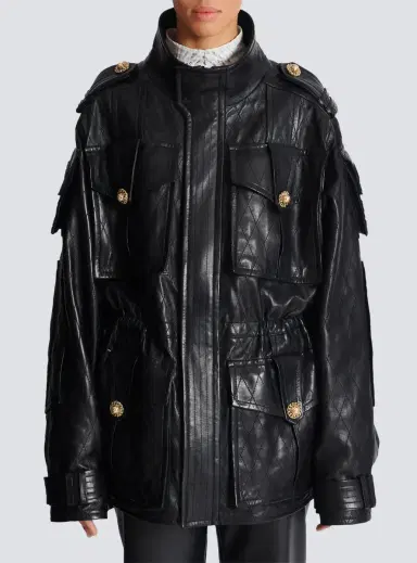 Balmain Lambskin leather parka with topstitched Diamond pattern | Thumbnail 8 Balmain Lambskin leather parka with topstitched Diamond pattern | Thumbnail 8