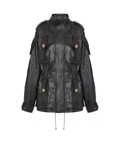Balmain Lambskin leather parka with topstitched Diamond pattern | Thumbnail 1 Balmain Lambskin leather parka with topstitched Diamond pattern | Thumbnail 1