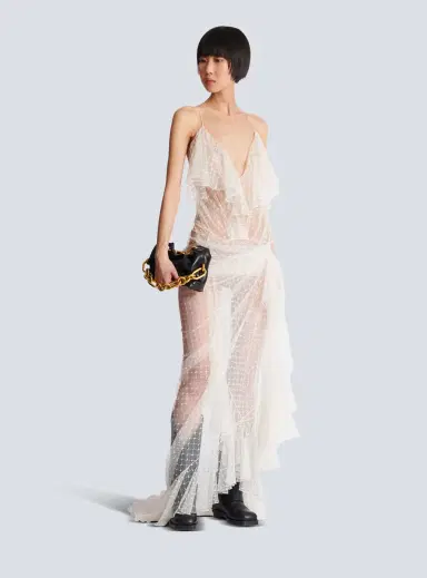Balmain Long flowing dress with lace ruffles | Thumbnail 2 Balmain Long flowing dress with lace ruffles | Thumbnail 2