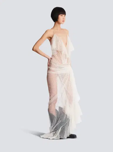 Balmain Long flowing dress with lace ruffles | Thumbnail 3 Balmain Long flowing dress with lace ruffles | Thumbnail 3