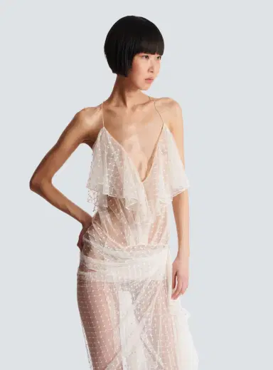 Balmain Long flowing dress with lace ruffles | Thumbnail 5 Balmain Long flowing dress with lace ruffles | Thumbnail 5