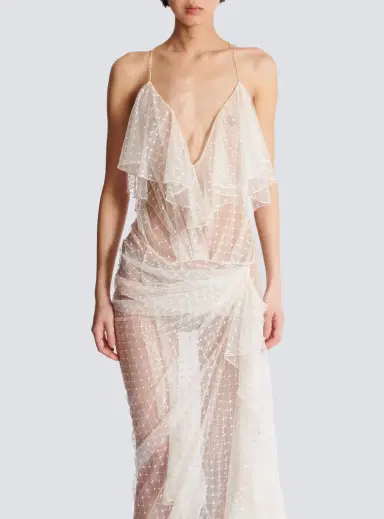 Balmain Long flowing dress with lace ruffles | Thumbnail 7 Balmain Long flowing dress with lace ruffles | Thumbnail 7
