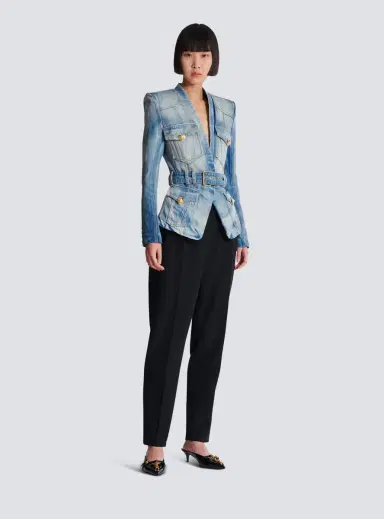Balmain 1-button belted denim jacket | Thumbnail 3 Balmain 1-button belted denim jacket | Thumbnail 3