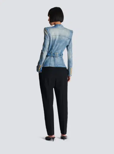 Balmain 1-button belted denim jacket | Thumbnail 4 Balmain 1-button belted denim jacket | Thumbnail 4