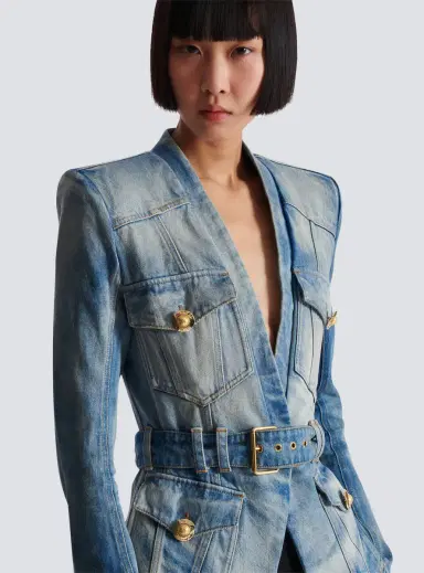 Balmain 1-button belted denim jacket | Thumbnail 5 Balmain 1-button belted denim jacket | Thumbnail 5