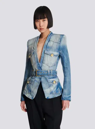 Balmain 1-button belted denim jacket | Thumbnail 7 Balmain 1-button belted denim jacket | Thumbnail 7