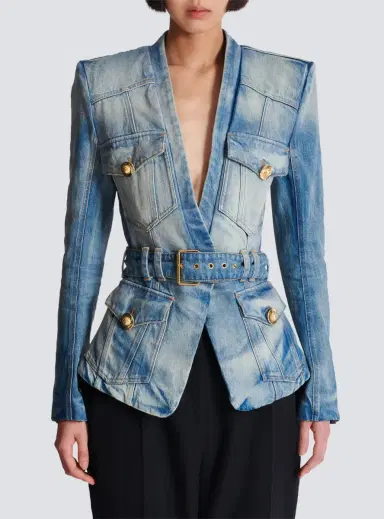 Balmain 1-button belted denim jacket | Thumbnail 8 Balmain 1-button belted denim jacket | Thumbnail 8
