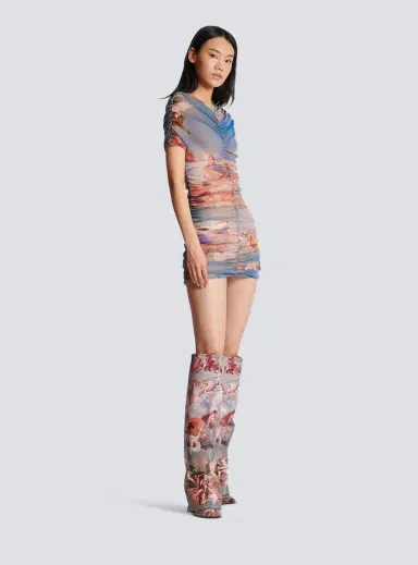 Balmain Sky printed gathered tulle dress | Thumbnail 3 Balmain Sky printed gathered tulle dress | Thumbnail 3