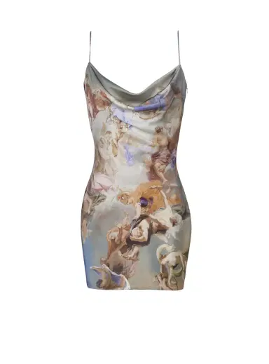 Balmain Sky printed satin babydoll dress | Thumbnail 1 Balmain Sky printed satin babydoll dress | Thumbnail 1