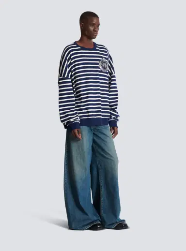 Balmain Cotton College Emblem sweatshirt with Breton stripes | Thumbnail 3 Balmain Cotton College Emblem sweatshirt with Breton stripes | Thumbnail 3
