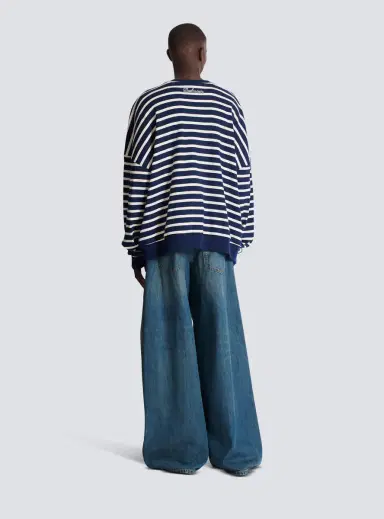 Balmain Cotton College Emblem sweatshirt with Breton stripes | Thumbnail 4 Balmain Cotton College Emblem sweatshirt with Breton stripes | Thumbnail 4