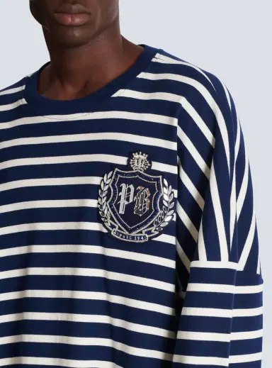 Balmain Cotton College Emblem sweatshirt with Breton stripes | Thumbnail 5 Balmain Cotton College Emblem sweatshirt with Breton stripes | Thumbnail 5