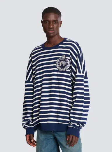 Balmain Cotton College Emblem sweatshirt with Breton stripes | Thumbnail 6 Balmain Cotton College Emblem sweatshirt with Breton stripes | Thumbnail 6