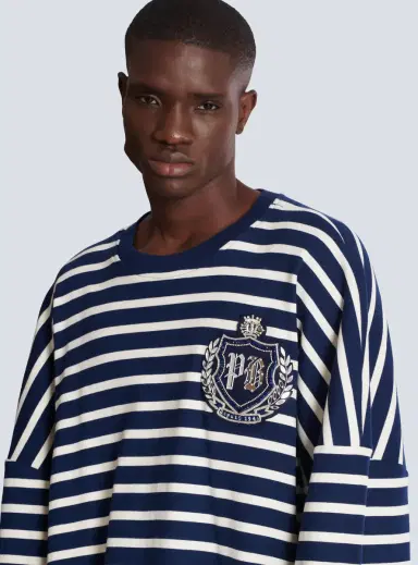 Balmain Cotton College Emblem sweatshirt with Breton stripes | Thumbnail 7 Balmain Cotton College Emblem sweatshirt with Breton stripes | Thumbnail 7