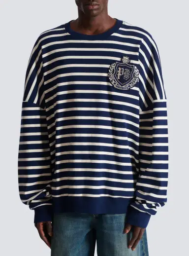 Balmain Cotton College Emblem sweatshirt with Breton stripes | Thumbnail 8 Balmain Cotton College Emblem sweatshirt with Breton stripes | Thumbnail 8