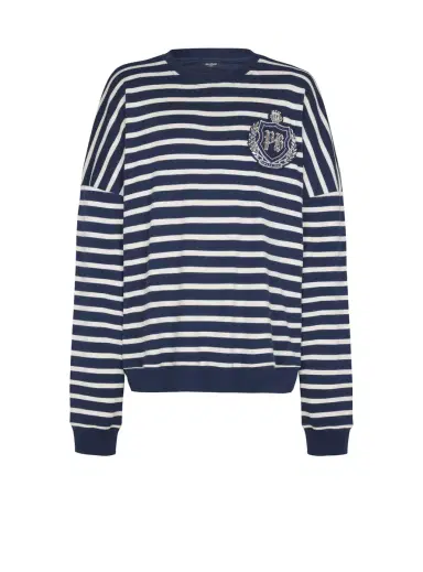 Balmain Cotton College Emblem sweatshirt with Breton stripes | Thumbnail 1 Balmain Cotton College Emblem sweatshirt with Breton stripes | Thumbnail 1