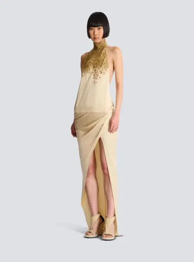 Balmain Silk halterneck dress with Sand Effect embroidery | Thumbnail 2 Balmain Silk halterneck dress with Sand Effect embroidery | Thumbnail 2