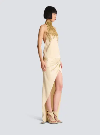 Balmain Silk halterneck dress with Sand Effect embroidery | Thumbnail 3 Balmain Silk halterneck dress with Sand Effect embroidery | Thumbnail 3