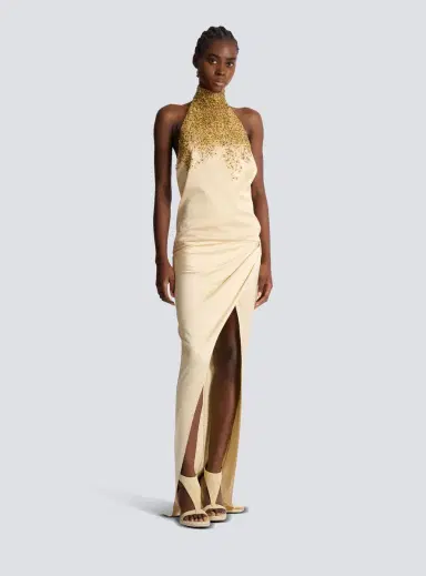 Balmain Silk halterneck dress with Sand Effect embroidery | Thumbnail 5 Balmain Silk halterneck dress with Sand Effect embroidery | Thumbnail 5