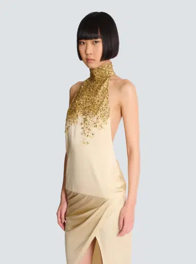 Balmain Silk halterneck dress with Sand Effect embroidery | Thumbnail 6 Balmain Silk halterneck dress with Sand Effect embroidery | Thumbnail 6