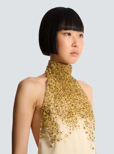 Balmain Silk halterneck dress with Sand Effect embroidery | Thumbnail 7 Balmain Silk halterneck dress with Sand Effect embroidery | Thumbnail 7