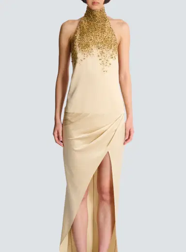 Balmain Silk halterneck dress with Sand Effect embroidery | Thumbnail 8 Balmain Silk halterneck dress with Sand Effect embroidery | Thumbnail 8