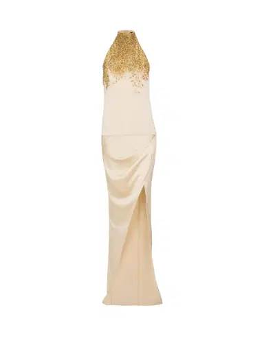 Balmain Silk halterneck dress with Sand Effect embroidery | Thumbnail 1 Balmain Silk halterneck dress with Sand Effect embroidery | Thumbnail 1