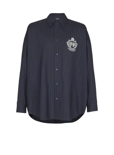 Balmain Striped wool College Emblem shirt | Thumbnail 1 Balmain Striped wool College Emblem shirt | Thumbnail 1