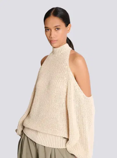 Balmain Cotton knit open-shoulder jumper | Thumbnail 5 Balmain Cotton knit open-shoulder jumper | Thumbnail 5