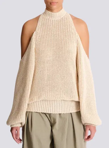 Balmain Cotton knit open-shoulder jumper | Thumbnail 7 Balmain Cotton knit open-shoulder jumper | Thumbnail 7