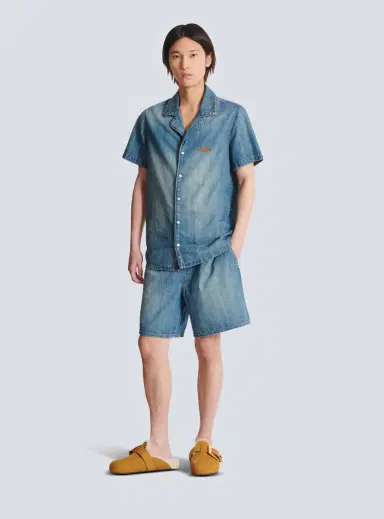 Balmain Short-sleeved pyjama shirt in faded denim | Thumbnail 2 Balmain Short-sleeved pyjama shirt in faded denim | Thumbnail 2