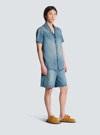 Balmain Short-sleeved pyjama shirt in faded denim | Thumbnail 3 Balmain Short-sleeved pyjama shirt in faded denim | Thumbnail 3